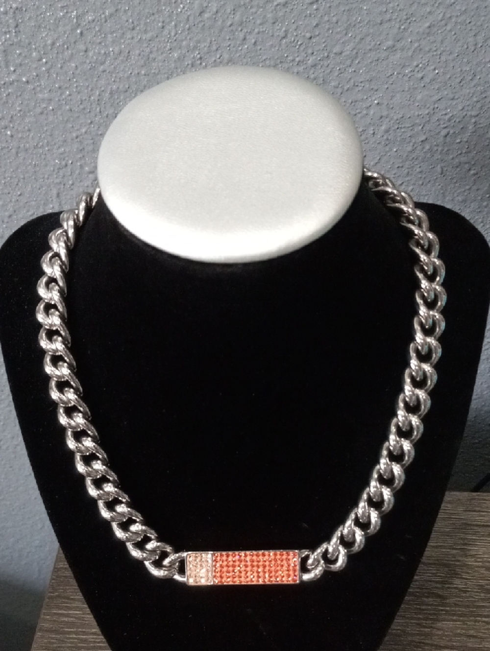 Swarovski Silver Tone Chain Necklace with Pink Pave Accent